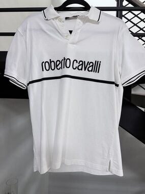 Roberto Cavalli White Polo with Black Accents size M